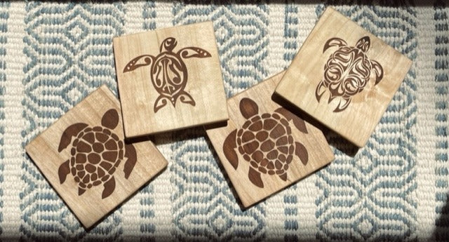 C21 Maple Sea Turtle Coasters, Set of 4